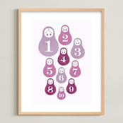"Counting Babushka Babies" - Art Print in Lavender by Corinne Malesic - Framed