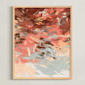 "Autumn Shadows 3" - Art Print in Coral Red by Simona Gocan - Framed
