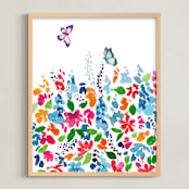 "butterfly in garden" - Art Print in multi by Tae Lee - Framed