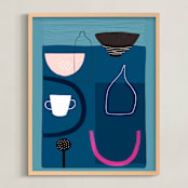 "Blue Still Life 2" - Art Print in Moody blue by Francesca Iannaccone - Framed