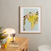 "Mama and Baby Giraffe" - Art Print in Mint Green by Char-Lynn Griffiths - In a Room