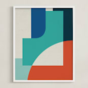 "Red Sun" - Art Print in Turquoise by Jennifer Morehead - Framed