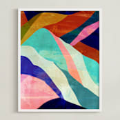 "Mountain landscape II" - Art Print in rainbow blue by Mojca Dolinar - Framed