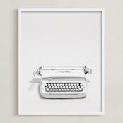 "The Typewriter" - Art Print in White on white by Cristiane - Framed