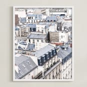 "Dancing Rooftops" - Art Print in Blue by Anna Argiropoulos - Framed