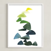 "Triangles in Green and Yellow" - Art Print in Sap Green by Yao Cheng Design - Framed