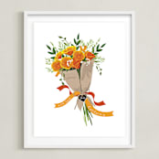 "California Poppy Bouquet" - Art Print in Citrus Orange by Susan Moyal - Framed