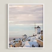"Santorini" - Art Print in sunset by Qing Ji - Framed