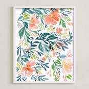 "Dancing Peonies" - Art Print in Peony Pink by Natalie Malan - Framed