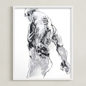 "Drawing 369 - Standing Man" - Art Print in Deep Charcoal by Derek overfield - Framed