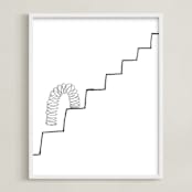 "Slinky on the Stairs" - Art Print in grayscale by Elliot Stokes - Framed