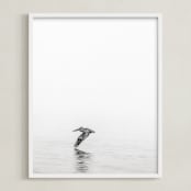 "Pelican on Lake" - Art Print in Medium Grey by Mary Ann Glynn-Tusa - Framed