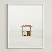 "The Beach" - Art Print in soft blue and tomato red by Baumbirdy - Framed