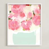 "Peonies in Vase" - Art Print in Strawberry by kelli hall - Framed
