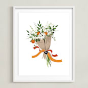 "Florida Orange Blossom Bouquet" - Art Print in Citrus Orange by Susan Moyal - Framed