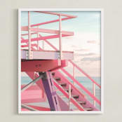 "Oceanside View" - Art Print in Cotton Candy by Jennifer Mckinnon Richman - Framed