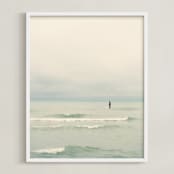 "Paddleboard Solitude" - Art Print in Warm mist by Jacquelyn Sloane Siklos - Framed