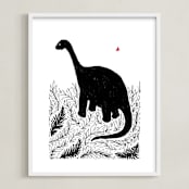 "Dinosaur love" - Art Print in monochrome by Susanne Kasielke - Framed