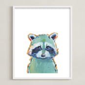 "Mr. Raccoon" - Art Print in Teal by Makewells - Framed