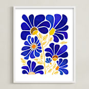 "The Happiest Flowers" - Art Print in Cobalt Blue by Kristian Gallagher - Framed