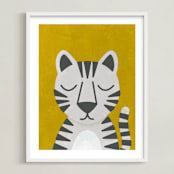 "White Bengal Tiger" - Art Print in Spicy Mustard by 2birdstone - Framed