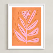 "Tall Flower" - Art Print in peach sorbet by Brandie Stonge - Framed