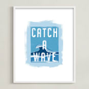 "Cowabunga!" - Art Print in Sky Blue by Kerry Doyle - Framed