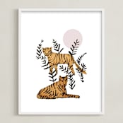 "Tigers in Tulum" - Art Print in Gold Spark by Jenna Skead - Framed