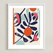 "Garden Remixed and Reimagined" - Art Print in Midnight Blue by Deborah Velasquez - Framed