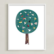 "Lots of Songbirds" - Art Print in antique pine by Eve Schultz - Framed