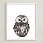 "Baby Animal Owl" - Art Print in Dark Wood by Cass Loh - Framed