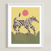 "Black and White Horse" - Art Print in soft yellow sunlight by Elliot Stokes - Framed