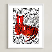 "Jubilant Corral Tigers" - Art Print in orange by marcia biasiello - Framed