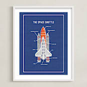 "The Space Shuttle" - Art Print in Blueprint by Meggy Masters - Framed
