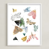 "Moths" - Art Print in Moss Green by Emilie Simpson - Framed