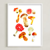"Forest mushrooms" - Art Print in Fox orange by Alexandra Dzh - Framed