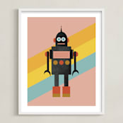 "Retro Robot" - Art Print in Bubblegum by Morgan Kendall - Framed
