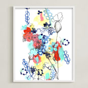 "Quirky Garden" - Art Print in Happy Blue by Sonal Nathwani - Framed