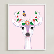 "Deer Flower" - Art Print in Pinky by Rebecca Marchese - Framed
