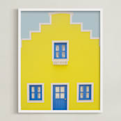 "Yellow house" - Art Print in lemon yellow by Lena Erysheva - Framed