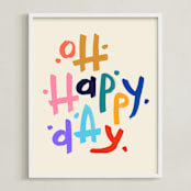 "Oh Happy Day Print" - Art Print in Beige by Rachel Roe - Framed