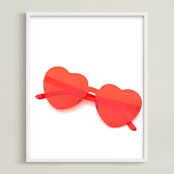 "Red Heart Sunglasses" - Art Print in Heart Red by Jonathan Brooks - Framed