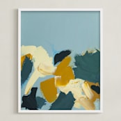 "Abstract Botanical Daffodils" - Art Print in dark yellow by Caryn Owen - Framed