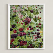"Berries in the Wind" - Art Print in Berry Red by Janie Allen - Framed