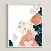 "Peach Abstract Botanical" - Art Print in Peach by Caryn Owen - Framed