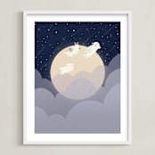 "What We Dream At Night" - Art Print in Midnight Blue by Carol Lin - Framed