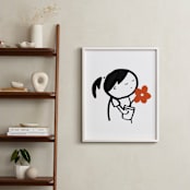 "Girl with Flowers" - Art Print in Black and White by Mayel - In a Room