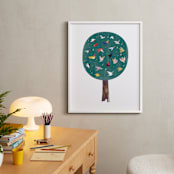 "Lots of Songbirds" - Art Print in antique pine by Eve Schultz - In a Room