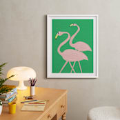 "Flamingo Amigos" - Art Print in grass green by Elliot Stokes - In a Room