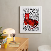 "Jubilant Corral Tigers" - Art Print in orange by marcia biasiello - In a Room